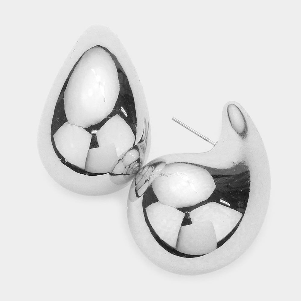 Silver Stud Earrings Metal Statement Jewelry Accessories Big Teardrop Waterdrop